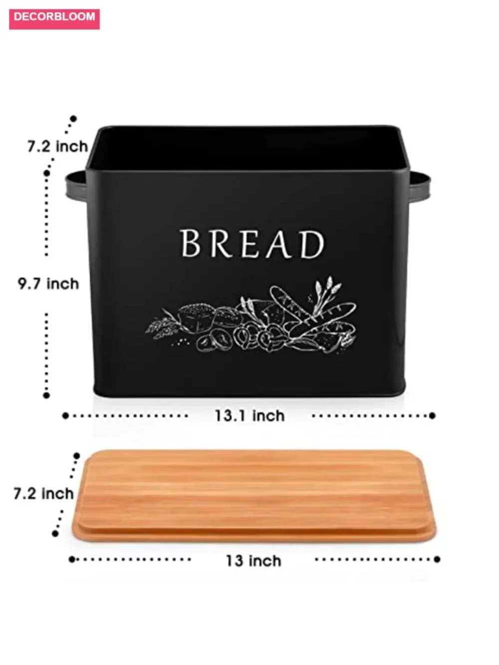 Rustic Bread Box with Wooden Lid Cutting Board, Metal Container